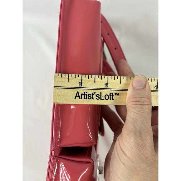 By Far Billie Patent Leather Top Handle Bag Bright Pink Pockets Toggles - Picture 9 of 14